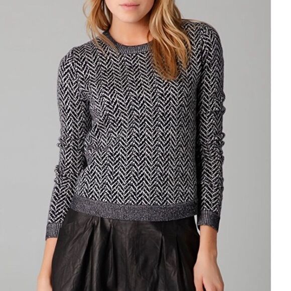 Theory "Siona Loryelle" Grey & Purple Chevron Print 100% Wool Sweater sz Medium - Picture 1 of 11